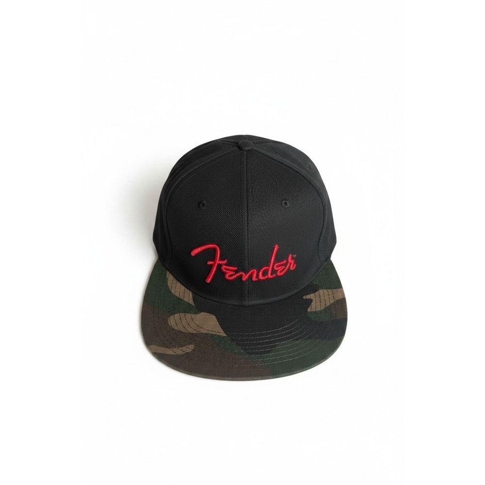 Fender Logo Snapback Hat Black Camo Brim Baseball Cap NWT